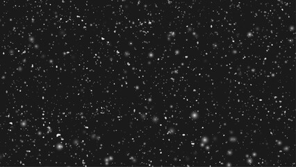 Falling down in slow motion real snowflakes from top to bottom calm snow, shot on black background, matte, wide angle, ed animation, isolated, perfect for digital composition