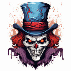 Clown skull wearing mafia hat illustration. AI Generated