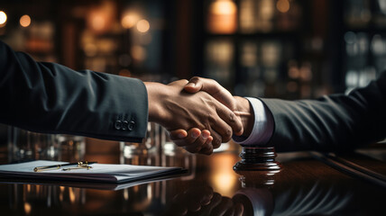 Fototapeta na wymiar Businessman shaking hands to seal a deal with his partner. AI Generated