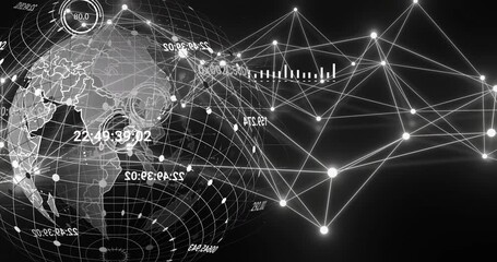 Animation of data and network of connections over globe