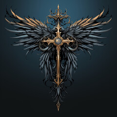 Fototapeta premium Cross with wings ornament. AI Generated