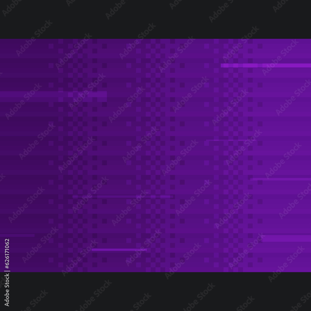 Poster low resolution pixelated dithered purple gradient with scanlines and signal noise, black border fram