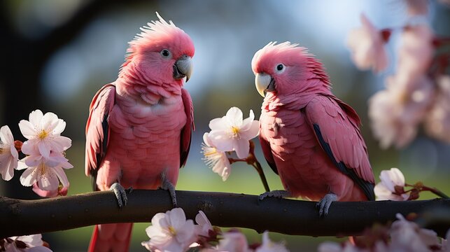 A group of Galahs (Eolophus roseicapilla) feeding on a grassy field in Australia, their pink and grey plumage a charming sight against the green grass.