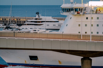Passenger pax cargo car roro ro-ro ferry boat vessel cruiseship cruise ship liner at sea with sky...