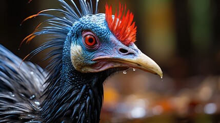A cassowary (Casuarius) strutting through the rainforests of Queensland, Australia, its vivid blue neck and helmet-like casque a spectacular sight in the dense undergrowth.