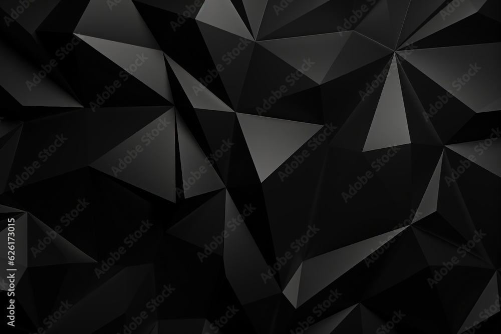 Aufkleber black polygonal surface with triangular pyramids. modern, dark background. ai generated