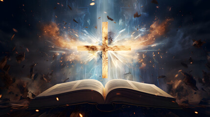 Divine Visions: The Majestic Cross and Holy Bible, AI Generative