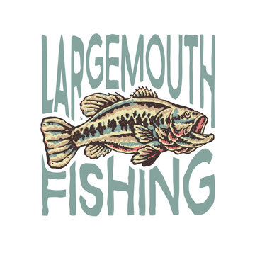 largemouth bass fishing club with a vintage tatto style illustration