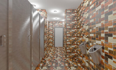 Fototapeta na wymiar Public female restroom. 3D rendering.