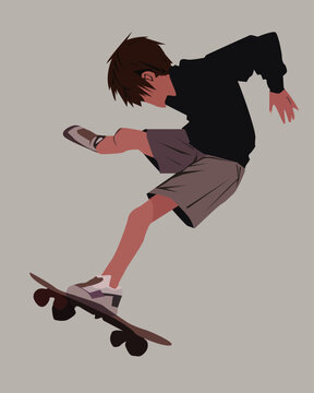 color vector illustration depicting a young man on a skateboard for the design of other illustrations and scenes in the style of active recreation and sports