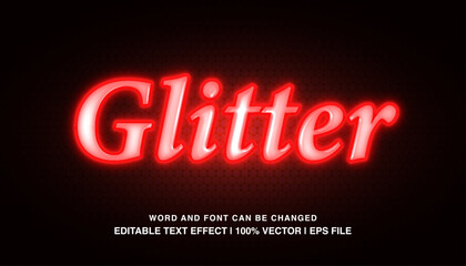 Fototapeta na wymiar Glitter ​editable text effect template, red neon light effect futuristic style typeface, premium vector