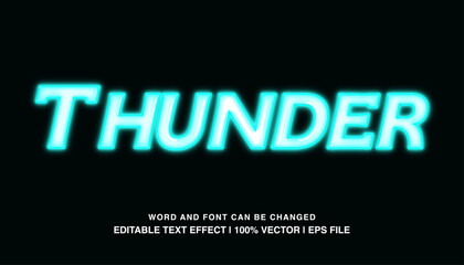 Thunder ​editable text effect template, blue neon light futuristic style typeface, premium vector