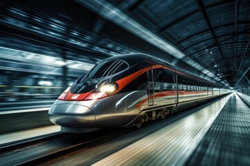 high-speed futuristic train arriving on platform, ai tools generated image