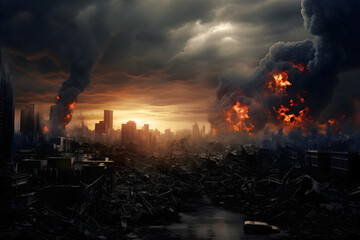 apocalypse city ruins landscape sunset