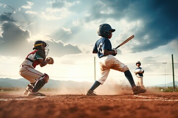 Awaiting Their Pitch: Baseball Players Ready. Photo generative AI