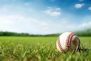 Baseball on Grass Pitch. Photo generative AI
