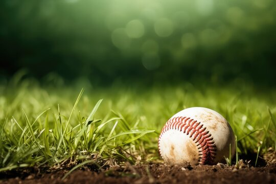Baseball on Grass Pitch. Photo generative AI