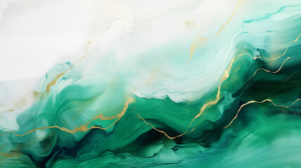 Modern green marble with gold texture, Watercolor abstract background, Nordic emerald green and gold for decorative, 3D painted artificial marbled surface, Generated AI.