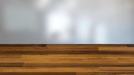 Clean and fresh bathroom with natural light. 3D rendering., Background with empty wooden table. Flooring.