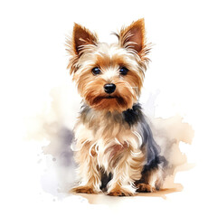 Generative AI : Adorable Watercolor Yorkshire terrier on White
