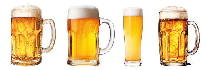 Collection of different beer isolated on transparent background