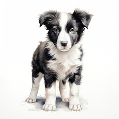 Fototapeta premium Generative AI : Adorable Watercolor Border Collie dog on White background