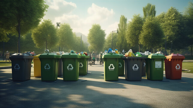 Recycling: Showcasing images of recycling bins and people separating recyclable materials from their waste. Recycling reduces waste, conserves resources