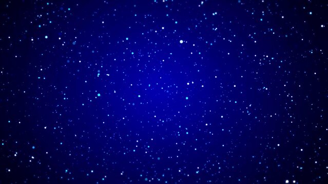 Flashing lights of blue glitter on black tarry night, glowing shinning stars, twinkle stars at night sky. LED flashing, flickering bulbs. Twinkling and blinking stars. Sparkling glitter shiny blinking