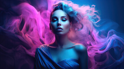 Obraz na płótnie Canvas fashion model on pink and blue background 