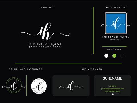 Lettering ih Logo Design, hand drawn ih Signature Logo For Business