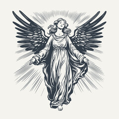 Angel. Vintage woodcut engraving style vector illustration. - obrazy, fototapety, plakaty