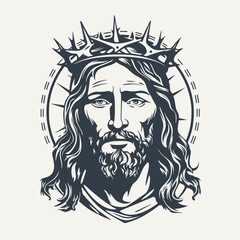 Jesus with crown of thorns. Vintage woodcut engraving style vector illustration.