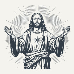 Jesus. Vintage woodcut engraving style vector illustration.