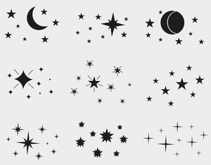 Set of stars on the sky on a white background. Magic space sky, abstract ornament.