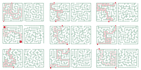 Maze game path. Square maze, a simple logic game with labyrinths.