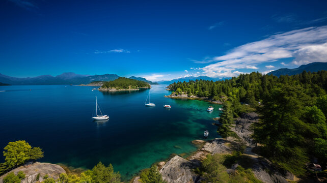 青い空 青い海 ヨットが浮かぶ景色 | Blue sky Blue sea Yacht Landscape Generative AI