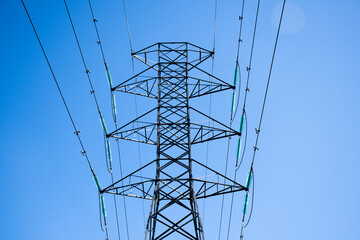 HIgh voltage transmission network lines in Australia . Double Circuit Steel pole transmission tower