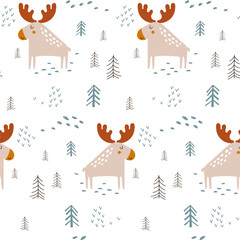 Moose pattern seamless. Vector illustrations