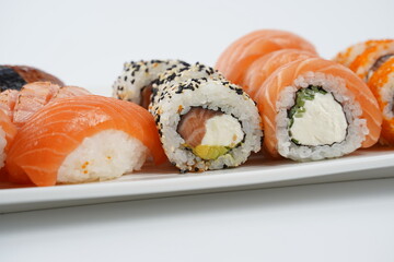 Japanese traditional Cuisine - Set of Nigiri sushi and sushi rolls