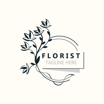 Naklejka Florist logo beautiful floral leaf and flower vector art, icon graphic decoration business wedding template