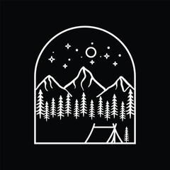 Mountain and camp illustration, outdoor adventure . Vector graphic for t shirt and other uses.