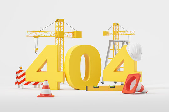 404 error message with cranes and construction tools