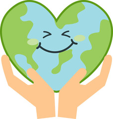 Cute heart earth character with hand to commemorate earth day love the earth svg