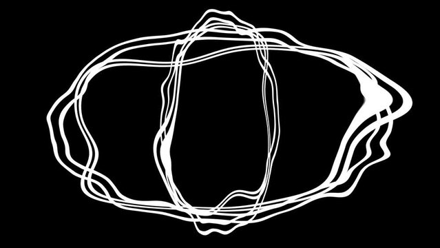 
Animated chaotic lines, dynamic circle wavy line pattern movement hand drawn doodles on alpha chanel black background