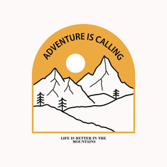 Mountain and camp illustration, outdoor adventure . Vector graphic for t shirt and other uses.
