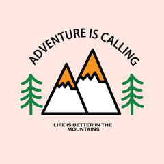 Mountain and camp illustration, outdoor adventure . Vector graphic for t shirt and other uses.