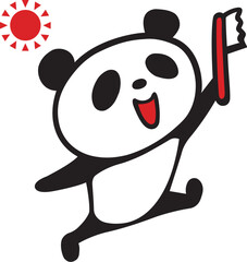 かわいいシンプルパンダ　朝おはよう歯磨きポーズ
