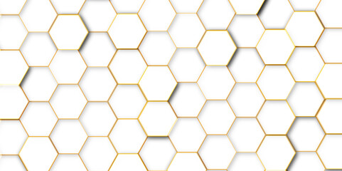 White and golden hexagon 3D background texture	