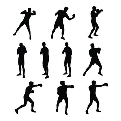 Man doing boxing moves exercise. Jab Cross Hook and Uppercut movement. Shadow boxing. Flat vector illustration isolated on white background - obrazy, fototapety, plakaty