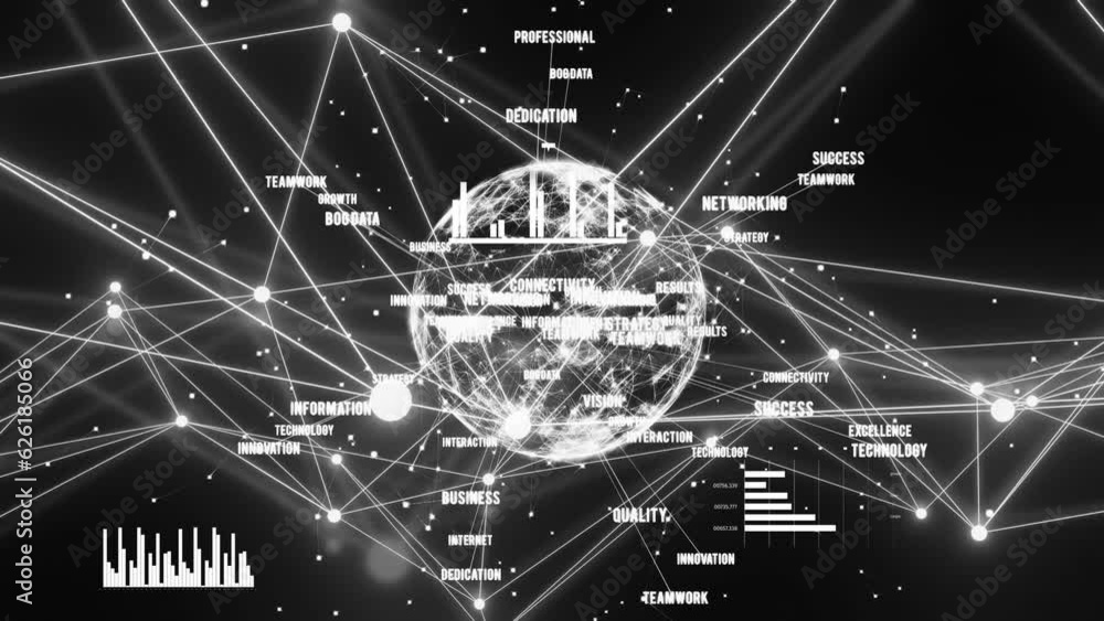 Aufkleber animation of statistics, globe with network of connections